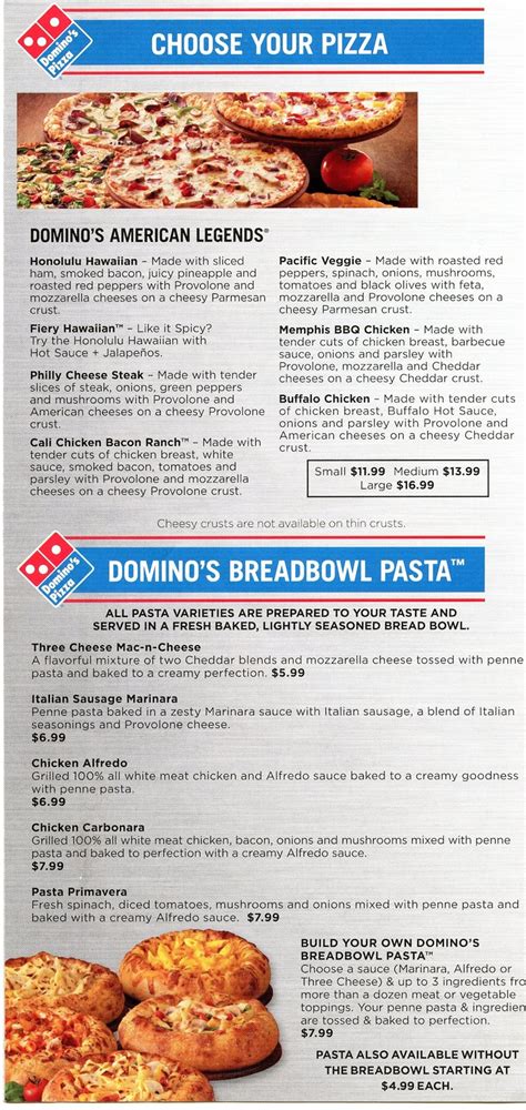 domino's pizza menu to print
